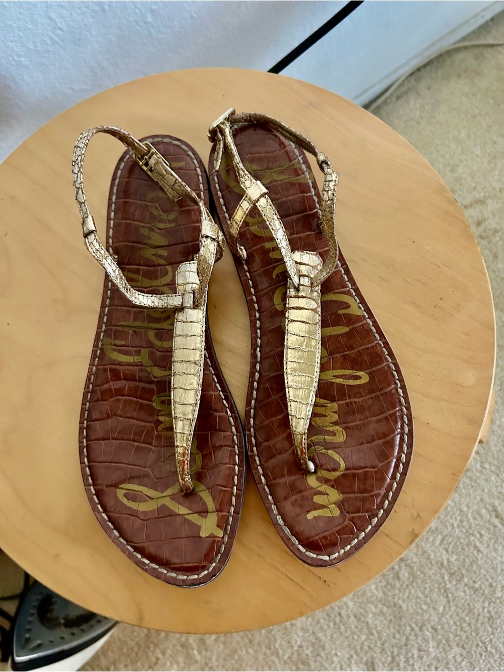 Sam Edelman Gold Metallic Strappy Croc-Textured Sandals